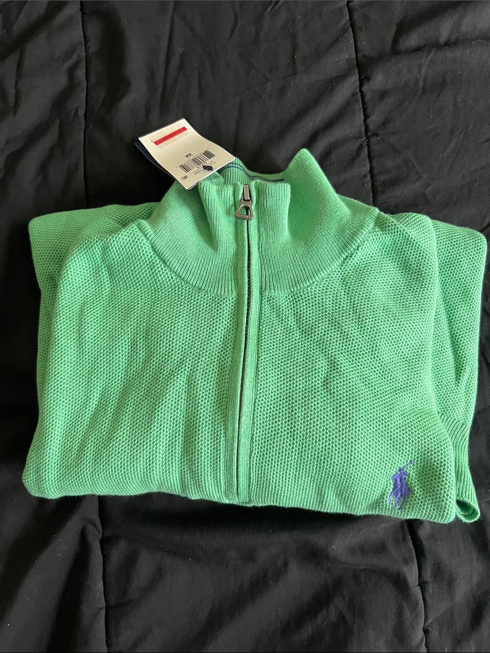 Ralph Lauren Mint Green Half-Zip Sweater with Purple Pony